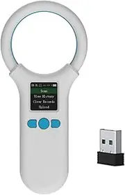Labymos Animal Microchip Pet Tag Scanner ID Reader RFID EMID Animal Handheld Chip Reader BT+USB+2.4G Connect Support 500 Informations Storage Function 1.44 inch TFT LCD Screen FDX-B ISO11784/85 Dog Ca