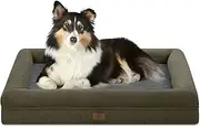 [Yiruka] Large Dog Bed, Orthopedic Gel Memory Foam Dog Bed, Washable Dog Bed with Removable Cover, Waterproof Non-Slip Bottom Big Dog Couch Bed Dark Green(Gel)