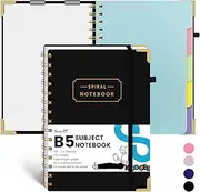 Koogel Hardcover Spiral Notebook with Tabs, 7x10 Inch Spiral Lined Journals with Dividers 5 Subject 240 Pages/120 Sheet Composition Notebook for Women Gift Office School, Black
