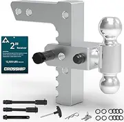 CROSSHIP Adjustable Trailer Hitch - Heavy Duty Aluminum Drop Hitch - Fits 2" Receiver, 8" Drop/Rise, for Truck, SUV, RV(12500 lbs GTW)