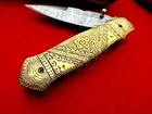 ENGRAVED_HEAVY BRASS Handle DAMASCUS Steel/Folding Pocket Knives,Hunting Knife