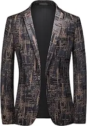 [JEShifangjiusu] Mens Slim Fit Embroidery Tuxedo Dress Suit Jacket Dinner Formal Prom Suit Blazer Stylish Sport Coat, Coffee Color, M