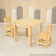 60CM Square Wooden Kids Table and 2 Wooden Chairs Childrens Desk Pinewood Timber