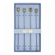 4pc Metal 22cm Cocktail Stirrer Pineapple Mixing Bar Spoon Stick Set Silver/Gold