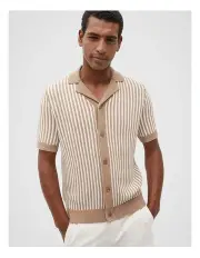 [Seed Heritage] Textured Button Down Knit in Hazelnut Stripe