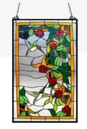32" Tiffany Style Stained glass Birds Window Panel Suncatcher with Chain