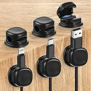 HJZHII 6 Pcs Cord Organizer, Adhesive Charger Cord Management Desk Wire Organizer Clips Spring Cable Holder Clip Office Cable Storage USB Charger Line Keeper for Kitchen Car Desktop(Black)