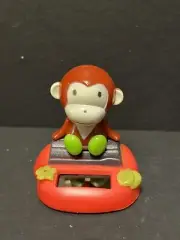 Solar Powered Dancing Bobblehead Toy- Pink Small Sitting Red MONKEY Green Shoes