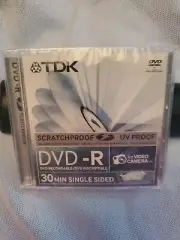 TDK DVD-R 30 MINUTE SINGLE SIDED FOR VIDEO CAMERA SCRATCHPROOF, UV PROOF SEALED