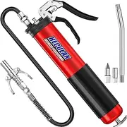 Bravex Pistol Grip Grease Gun Heavy Duty Professional 6000 PSI W/Quick Release Coupler - 18 inch Flex Hose Red