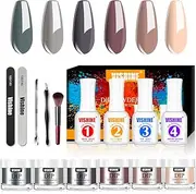 Vishine Dip Powder Nail Kit 6 Colors 18g Large Jar Acrylic Dipping Powder 4 x 14ml Top and Base Coat Activator Brush Saver Liquid All in One French Manicure Nail Dip Powder Starter Kit #05