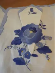 16 pc set 8 PLACEMATS & 8 NAPKINS blue floral appliques NIP