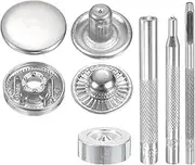 uxcell 24Set Leather Snaps Fasteners Kit 17mm Dia Brass Press-Stud Cap Button 2.76" Length Metal Snap Buttons with 4 Install Tools for Coat Bag Leather Marine Boat Canvas, Silver