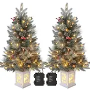 3 Ft Pre-Lit Artificial Christmas Tree with LED Lights, Snow Flocked Xmas Fro...