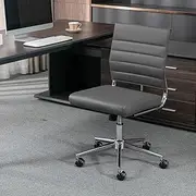 Ergonomic Office Desk Chair, Conference Room Chair, Mid Back Armless Swivel Computer Task Chair, Modern PU Leather Adjustable Height Home Office Desk Chair for Small Spaces (Gray)