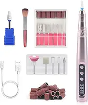 DGXWLLW Cordless Electric Nail Drill Professional Kit, 35000 RPM Electric Nail File for Poly Gel Nail, Acrylic Nail, 12 in 1 Nail Polish Remover Tool for Women at Home Salon with Sanding Bands, Pink