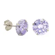 10k White Gold Lavender CZ Stud Earrings Cubic Zirconia Round Prong Set