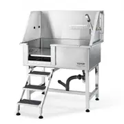 VEVOR 38Inch 96.5CM Pet Dog Bathing Station w/Ramp, Professional Stainless Steel Dog Grooming Tub w/ Storage Drawer, Floor Grate, Faucet, Dog Bathtub