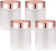 4 Pack,3.4 oz Frosted Glass Jars with Lids,Round Empty Storage Containers with Rose-Golden Lids & Inner Liners,Travel Jars Pot for Cosmetics,Gel,Scrubs,Makeup,Face Cream Lotion