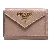 在飛比找momo購物網優惠-【PRADA 普拉達】SAFFIANO金色浮雕LOGO防刮牛