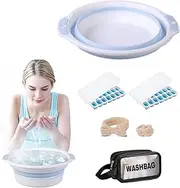 Facial Ice Bath Kit with Foldable Face Bowl for Massage, Reusable Ice Cube, Headband & Wristband Set, Storage Bag, Portable, Convenient, Spa-Like Cold Therapy at Home