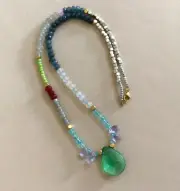 Natural Multi Gemstone Artisan Sundance Charm Handmade Necklace Silver NEW