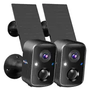 Solar Security Cameras Wireless Outdoor,Battery Powered 3K 4MP Surveillance Indoor WiFi Smart Cameras,Motion Detection,Night Vision,2 Way Audio (2Pack)