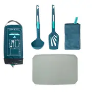 Camping Kitchen Set (Spatula, Ladle, Tea towel, Chopping board) - MH500 - Light Petrol Blue