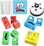 Wooden Face Changing Magic Cube Game, Expression Puzzle Building Blocks Emoji Pattern Matching Game, Educational Puzzles Toy Board Games for Kids and Adults with Bell