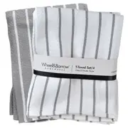 Tea Towel Set/4 Grey & Pewter Stripe