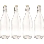4x Lemon & Lime Glass 1L/32.5cm Water Bottle Juice Drink Container w/ Lid Clear
