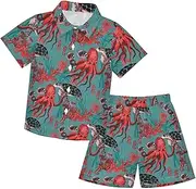 [Caihoyu] Big Boy Short Sleeve Button Down Shirt & Shorts Set Toddler Boy Outfit Summer Clothing