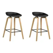 Set of 2 Wooden Square Footrest Bar Stools - Black