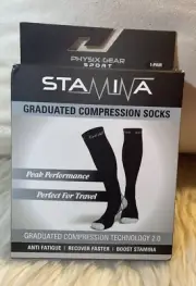 Physix Gear Sport STAMINA Graduated Compression 2.0 Socks L/XL Black/Grey - NIB