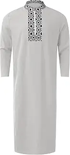 [Generic] Mens Kaftan Thobe Button Up Long Sleeve Shirt Summer Casual Loose Fit Lightweight Side Split Home Muslim Gown, O#grey, Large, O#grey, Large