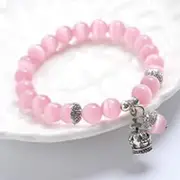 [IBOWZ] Crystal Bracelet Bead Bracelets Crystal Bracelet, 7 Chakra Natural Stone Bead Pink Bangle Cat's Eye Crystal Elastic Bracelet Yoga Silver Pendant Jewelry for Men Ladies Christmas Couple Gift