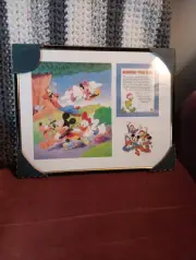 DISNEY Goofy Donald Mickey Framed in Glass 14"x11" Vintage
