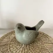 Distressed Green Resin Bird Planter Springtime Home Decor