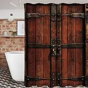 Shower Curtain with 12 Hooks 180cm180cm(7070) Polyester Machine Washable Waterproof Vintage Fake Door Barn Pattern