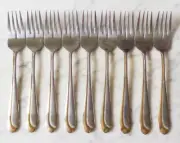 9 Compliment Cambridge Gold Accent Stainless China 7 1/4 in Salad Dessert Forks