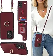 [Lipvina] for Samsung Galaxy A53 5G Case with Card Holder and Strap for Women,Crossbody Lanyard,Stand Ring Kickstand,Snap Clasp,Phone Wallet Cases 6.5 inch(Wine Red)