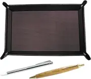 Japanese Grain Chocolate Cowhide Leather Pen Tray, Metal Indicator Stick and Maple Wood Axis Retro Ballpoint Pen Set TRATYO-701S-HS47S