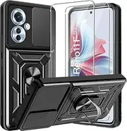 [CONAPIKA] Case for Oppo Reno11 F 5G,Heavy Duty 360 Full Body Protective Cover [Rotating Magnetic Car Bracket][Camera Protection Sliding Cover] Hybrid Soft TPU+Hard PC Case with 2 Tempered Glass,Black