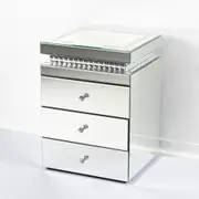Glam Mirrored 3 Drawer Bedside Table with Wireless Charging, LED Lighting, and BT Speakers