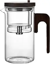 Teapot with Wooden Handle & Spout 600ml Glass Teapot with Infuser for Loose Tea Heat Resistant Detachable Washable with Lid for Home Office Teahouse