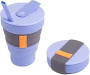 HUNU Collapsible Coffee Cup with Lid and Straw - BPA Free Foldable Silicone Espresso Cup for Hot Drinks - Leakproof Reusable Pocket Coffee Mug - Portable Travel Mug or Camping Cup - 16OZ/473ml (Lavender)