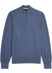 Boss Half-zip Waffle-knit Cotton Jumper - Blue - S S