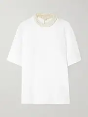 [CARVEN] CARVEN - Faux Pearl-embellished Cotton-jersey T-shirt - White - small small White