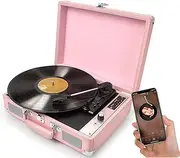 Home Vinyl Record Player, Portable Bluetooth Turntable, Texture Knobs + Shock-Absorbing Foot Pads, 3 Speeds + Dual Full-Range Speakers, AUX Input/RCA Output/USB/Phono Mode,B