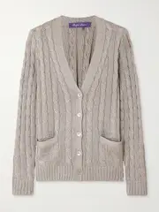 [Ralph Lauren Collection] Ralph Lauren Collection - Cable-knit Silk Cardigan - Gray - large large Gray